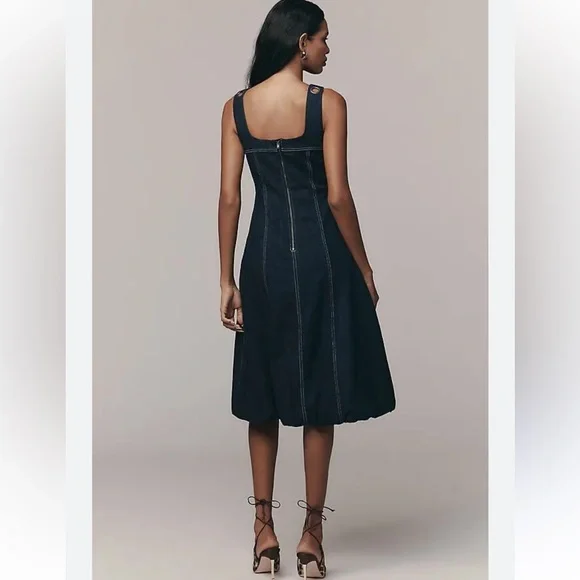 Anthropologie PILCRO Square-Neck Denim A-Line Midi Dress. Size MP. MSRP $178 - Picture 3 of 15